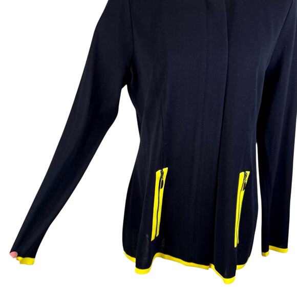 Exclusively Misook Black Knit Yellow Trim Covered Zipper Layering Jacket Blazer - Picture 4 of 11